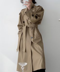 Elegant Mid-Length Double-Breasted Trench Coat for Women - Classic Silhouette, Perfect for Spring Fashion