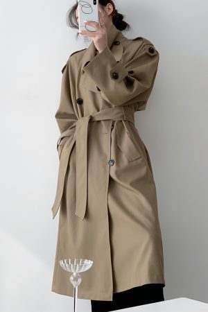 Elegant Mid-Length Double-Breasted Trench Coat for Women - Classic Silhouette, Perfect for Spring Fashion
