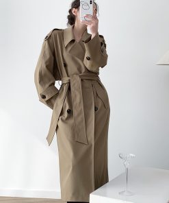 Elegant Mid-Length Double-Breasted Trench Coat for Women - Classic Silhouette, Perfect for Spring Fashion