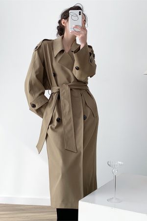 Elegant Mid-Length Double-Breasted Trench Coat for Women - Classic Silhouette, Perfect for Spring Fashion