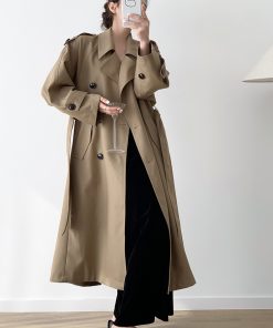 Elegant Mid-Length Double-Breasted Trench Coat for Women - Classic Silhouette, Perfect for Spring Fashion