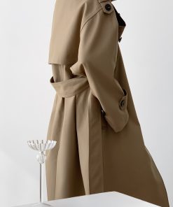 Elegant Mid-Length Double-Breasted Trench Coat for Women - Classic Silhouette, Perfect for Spring Fashion