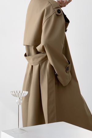 Elegant Mid-Length Double-Breasted Trench Coat for Women - Classic Silhouette, Perfect for Spring Fashion
