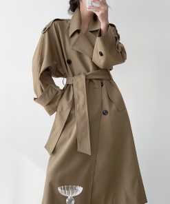 Elegant Mid-Length Double-Breasted Trench Coat for Women - Classic Silhouette, Perfect for Spring Fashion