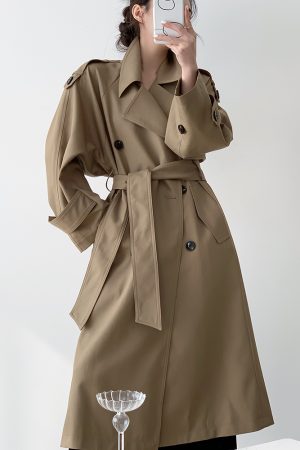 Elegant Mid-Length Double-Breasted Trench Coat for Women - Classic Silhouette, Perfect for Spring Fashion