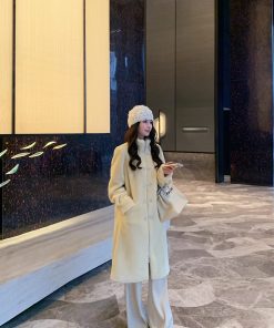 Elegant Mid-Length Stand Collar Wool Coat for Women, High-End Quality, Chic Fur Detail, Perfect for Fall and Winter Fashion