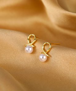 Elegant Minimalist 925 Sterling Silver Needle Pearl Design Earrings for Women, Unique Small Trendy Ear Studs