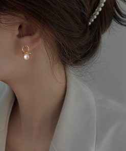 Elegant Minimalist 925 Sterling Silver Needle Pearl Design Earrings for Women, Unique Small Trendy Ear Studs
