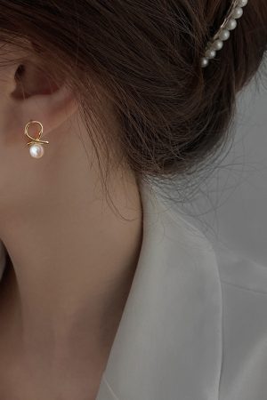 Elegant Minimalist 925 Sterling Silver Needle Pearl Design Earrings for Women, Unique Small Trendy Ear Studs