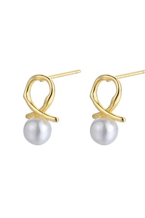 Elegant Minimalist 925 Sterling Silver Needle Pearl Design Earrings for Women, Unique Small Trendy Ear Studs