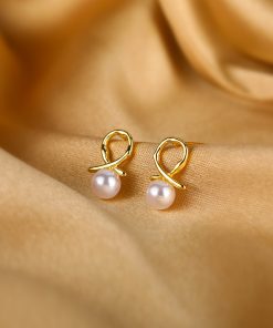 Elegant Minimalist 925 Sterling Silver Needle Pearl Design Earrings for Women, Unique Small Trendy Ear Studs