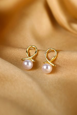 Elegant Minimalist 925 Sterling Silver Needle Pearl Design Earrings for Women, Unique Small Trendy Ear Studs