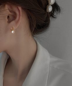 Elegant Minimalist 925 Sterling Silver Needle Pearl Design Earrings for Women, Unique Small Trendy Ear Studs