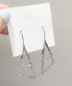 Elegant Minimalist Double-Layer Triangular Metal Hook Earrings with Diamond Inlay - High-End Fashion Accessories for Chic Looks