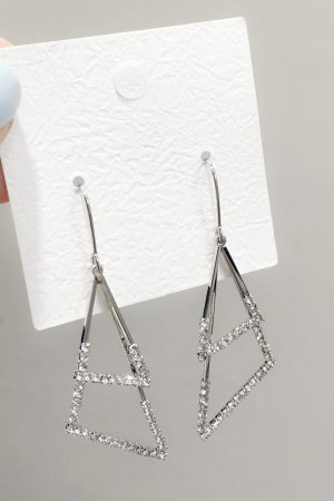 Elegant Minimalist Double-Layer Triangular Metal Hook Earrings with Diamond Inlay - High-End Fashion Accessories for Chic Looks