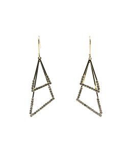 Elegant Minimalist Double-Layer Triangular Metal Hook Earrings with Diamond Inlay - High-End Fashion Accessories for Chic Looks
