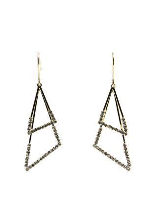 Elegant Minimalist Double-Layer Triangular Metal Hook Earrings with Diamond Inlay - High-End Fashion Accessories for Chic Looks