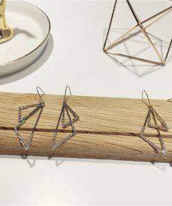 Elegant Minimalist Double-Layer Triangular Metal Hook Earrings with Diamond Inlay - High-End Fashion Accessories for Chic Looks