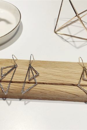 Elegant Minimalist Double-Layer Triangular Metal Hook Earrings with Diamond Inlay - High-End Fashion Accessories for Chic Looks