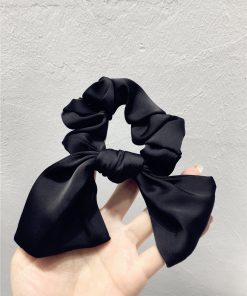 Elegant Minimalist Solid Color Bow Pleated Hair Tie - High-End Fabric Rubber Band for Chic Hairstyles - 2025 Style