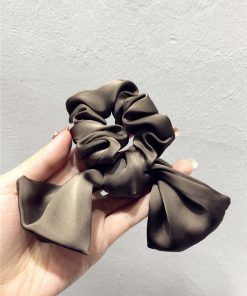 Elegant Minimalist Solid Color Bow Pleated Hair Tie - High-End Fabric Rubber Band for Chic Hairstyles - 2025 Style