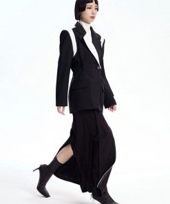 Elegant Modest Everyday Outfits, Feminine Corporate Outfit - Single Button Color Block Blazer