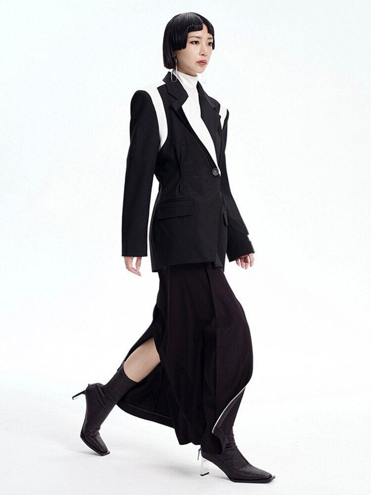 Elegant Modest Everyday Outfits, Feminine Corporate Outfit - Single Button Color Block Blazer Elegant Modest Everyday Outfits, Feminine Corporate Outfit - Single Button Color Block Blazer