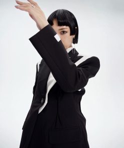 Elegant Modest Everyday Outfits, Feminine Corporate Outfit - Single Button Color Block Blazer