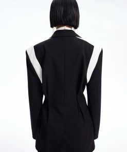 Elegant Modest Everyday Outfits, Feminine Corporate Outfit - Single Button Color Block Blazer