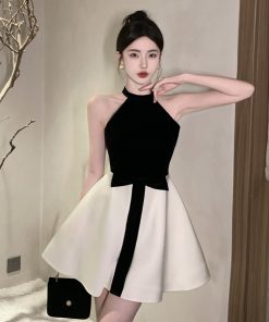 Elegant Off-Shoulder Halter Neck Party Dress - Summer 2025 Women's Hepburn Style for a Sophisticated Look
