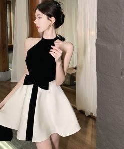 Elegant Off-Shoulder Halter Neck Party Dress - Summer 2025 Women's Hepburn Style for a Sophisticated Look