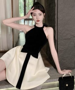 Elegant Off-Shoulder Halter Neck Party Dress - Summer 2025 Women's Hepburn Style for a Sophisticated Look