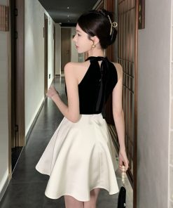 Elegant Off-Shoulder Halter Neck Party Dress - Summer 2025 Women's Hepburn Style for a Sophisticated Look