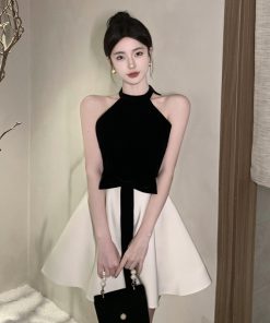 Elegant Off-Shoulder Halter Neck Party Dress - Summer 2025 Women's Hepburn Style for a Sophisticated Look