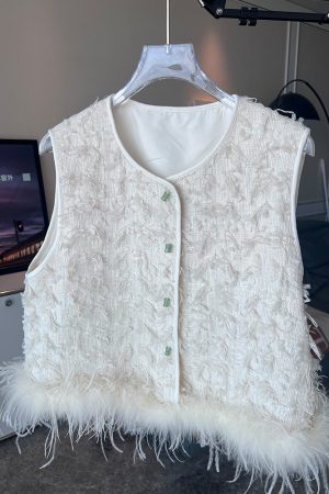 Elegant Patchwork Vest Jacket for Women - Sleeveless Short Style, Spring 2025 Fashion, Chic Layering Piece