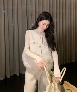 Elegant Patchwork Vest Jacket for Women - Sleeveless Short Style, Spring 2025 Fashion, Chic Layering Piece