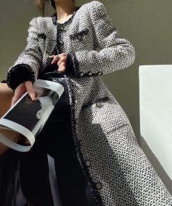 Elegant Pine Tea Cocoa French Tweed Chanel Jacket in Old Money Style for Autumn Winter - Perfect for Chic Layering and 90s Fashion