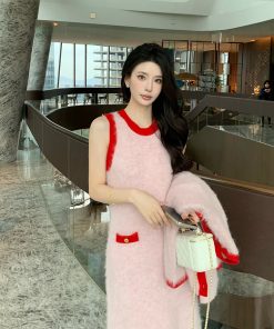 Elegant Pink Alpaca Wool Knitted Cardigan for Women, Winter Fashion, Cozy High-Quality Layering Top