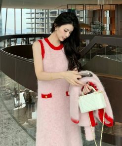 Elegant Pink Alpaca Wool Knitted Cardigan for Women, Winter Fashion, Cozy High-Quality Layering Top