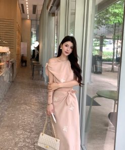 Elegant Pink Butterfly Manor Two-Piece Top and Skirt Set for Women - Summer 90s Inspired Fashion