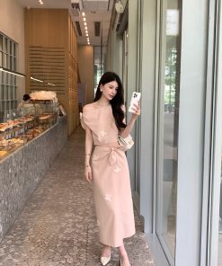 Elegant Pink Butterfly Manor Two-Piece Top and Skirt Set for Women - Summer 90s Inspired Fashion