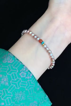 Elegant Powder Purple Pearl Necklace - High-End Retro Chinese Style Neck Chain and Bracelet for Women