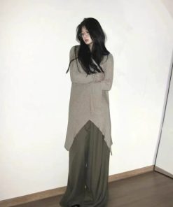 Elegant Pumpkin Wool Blend Irregular Hem Knit Cardigan - High Intelligence Old Money Style for Effortless Fall Fashion