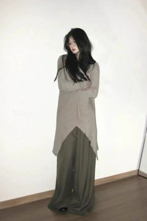 Elegant Pumpkin Wool Blend Irregular Hem Knit Cardigan - High Intelligence Old Money Style for Effortless Fall Fashion