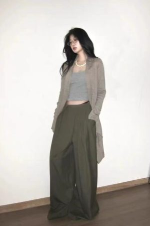 Elegant Pumpkin Wool Blend Irregular Hem Knit Cardigan - High Intelligence Old Money Style for Effortless Fall Fashion
