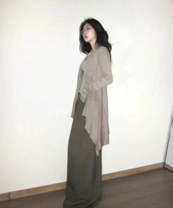 Elegant Pumpkin Wool Blend Irregular Hem Knit Cardigan - High Intelligence Old Money Style for Effortless Fall Fashion