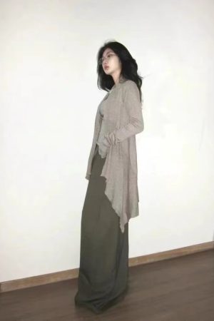 Elegant Pumpkin Wool Blend Irregular Hem Knit Cardigan - High Intelligence Old Money Style for Effortless Fall Fashion