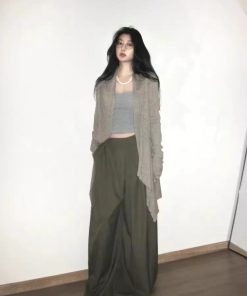 Elegant Pumpkin Wool Blend Irregular Hem Knit Cardigan - High Intelligence Old Money Style for Effortless Fall Fashion