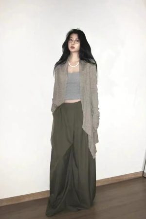 Elegant Pumpkin Wool Blend Irregular Hem Knit Cardigan - High Intelligence Old Money Style for Effortless Fall Fashion