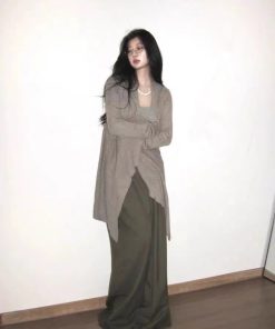 Elegant Pumpkin Wool Blend Irregular Hem Knit Cardigan - High Intelligence Old Money Style for Effortless Fall Fashion